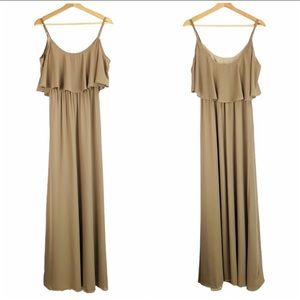 SMYM Caitlin Ruffle Cold Shoulder Maxi Formal Dune